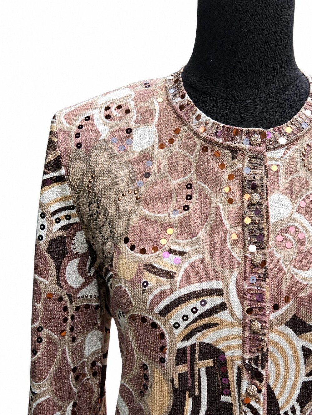 NWT St John Evening Sz 8 Metallic Knit Sequin Rhinestone Jacket Cardigan $995 - Picture 9 of 17